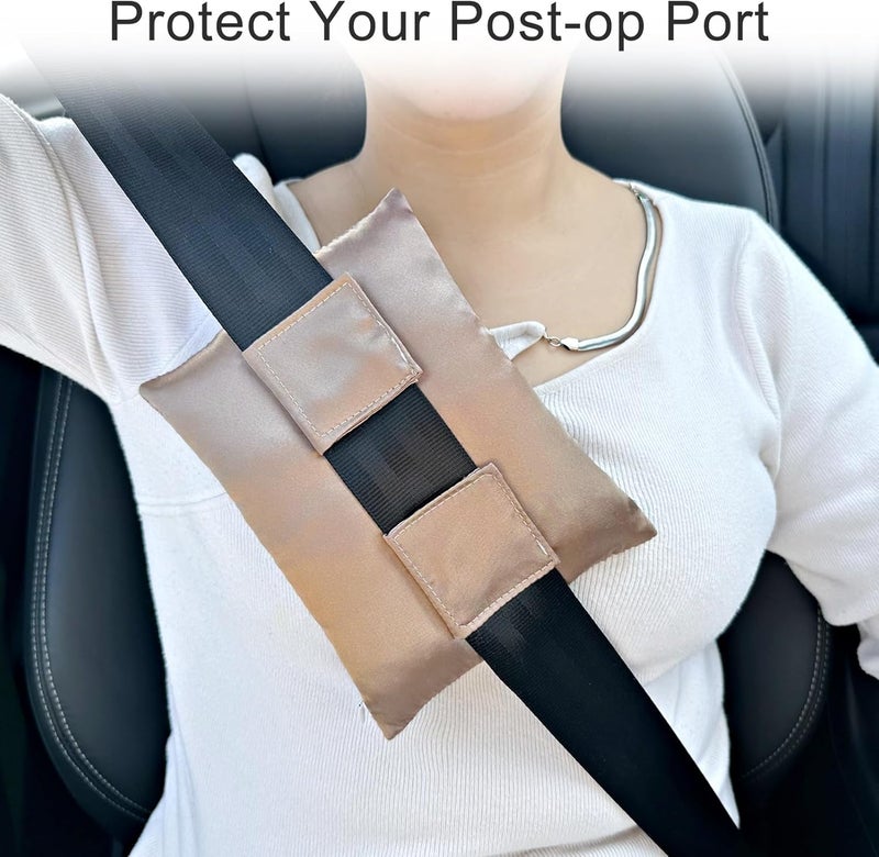 HapiPoppy Port Pillows Chemo Port Pillow for Seatbelt Pacemaker Chest Protector Chemo Patients Cancer Open-Heart Incision Recovery Post Surgery Support Cushion Gifts, Silky Satin Taupe - Image 3